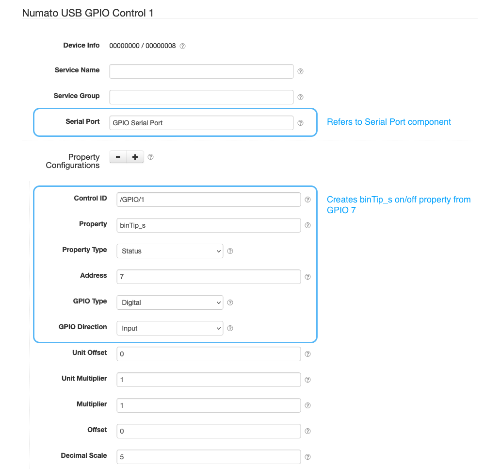 Numato GPIO Control settings