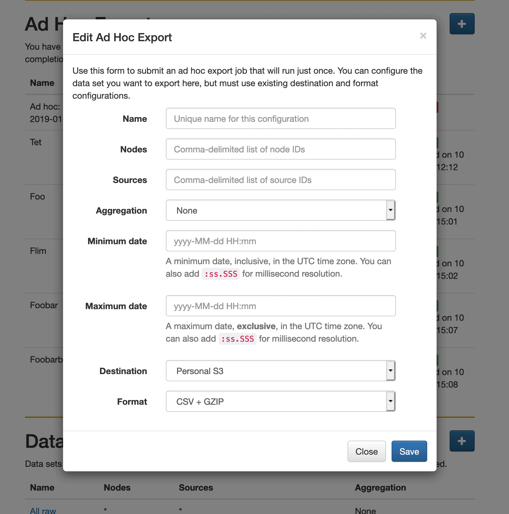 SolarUser ad hoc export form