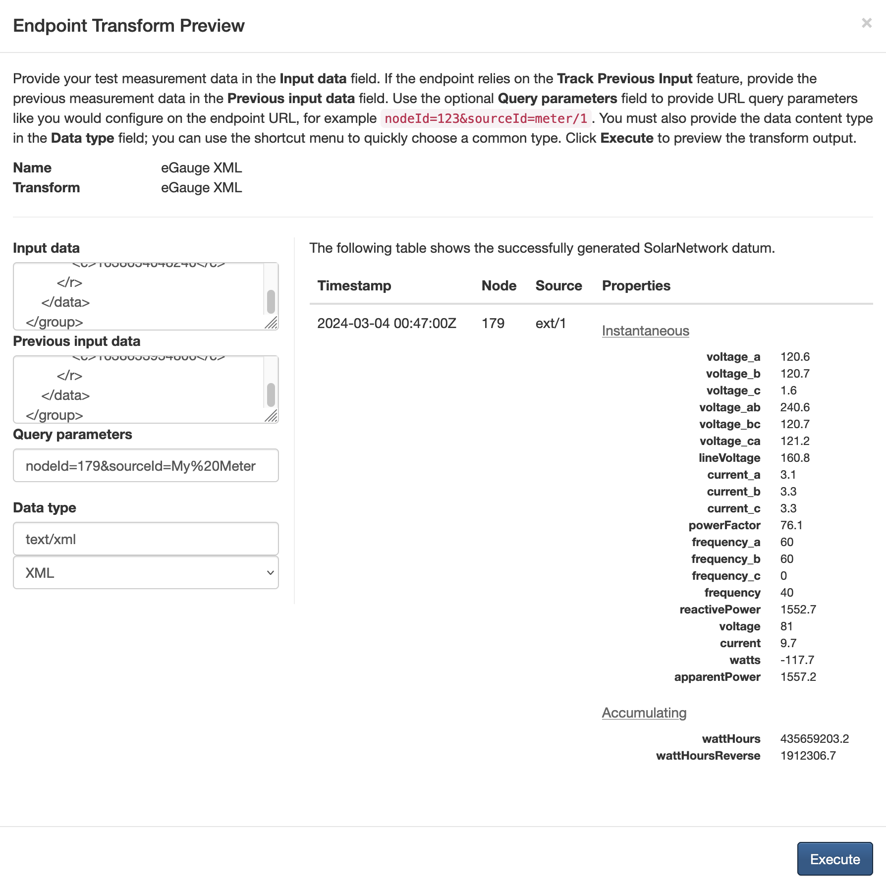Screen shot of the DIN transform preview tool