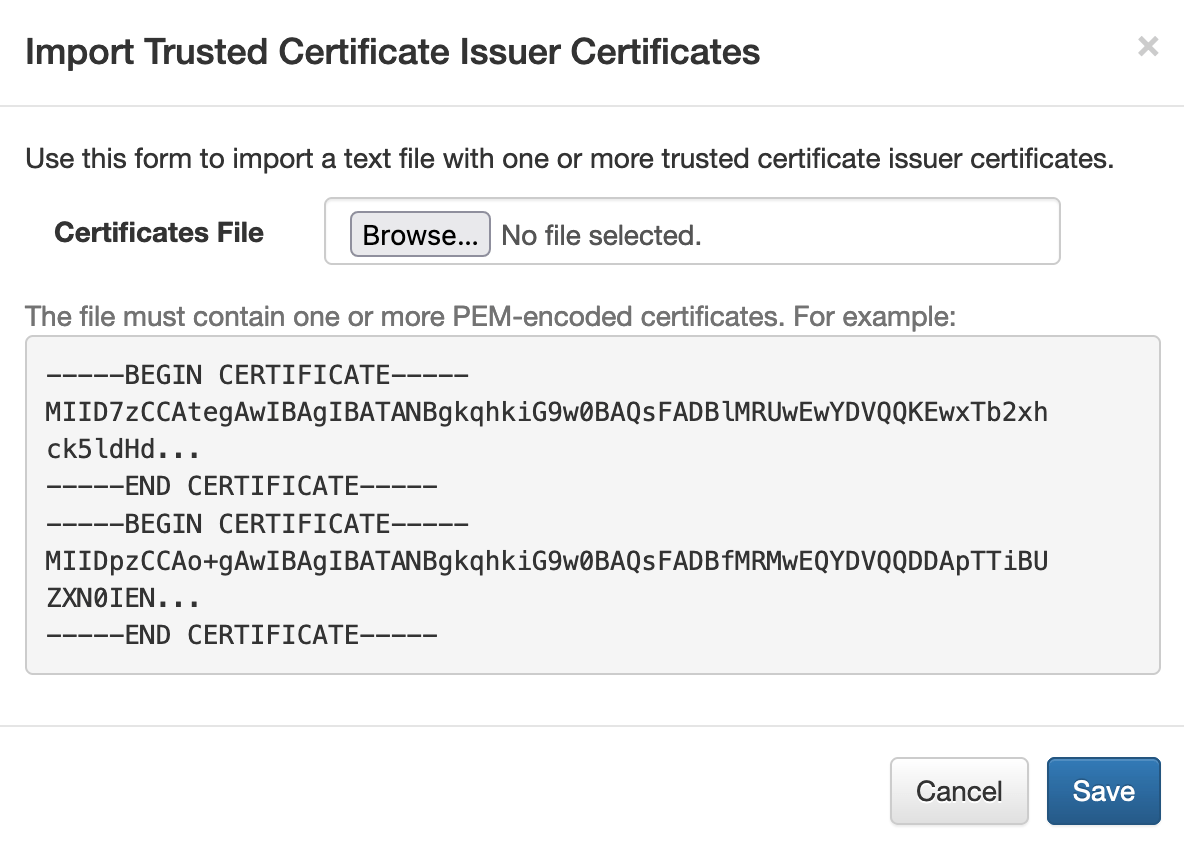 Screen shot of the DNP3 trusted certificate management UI in SolarNetwork