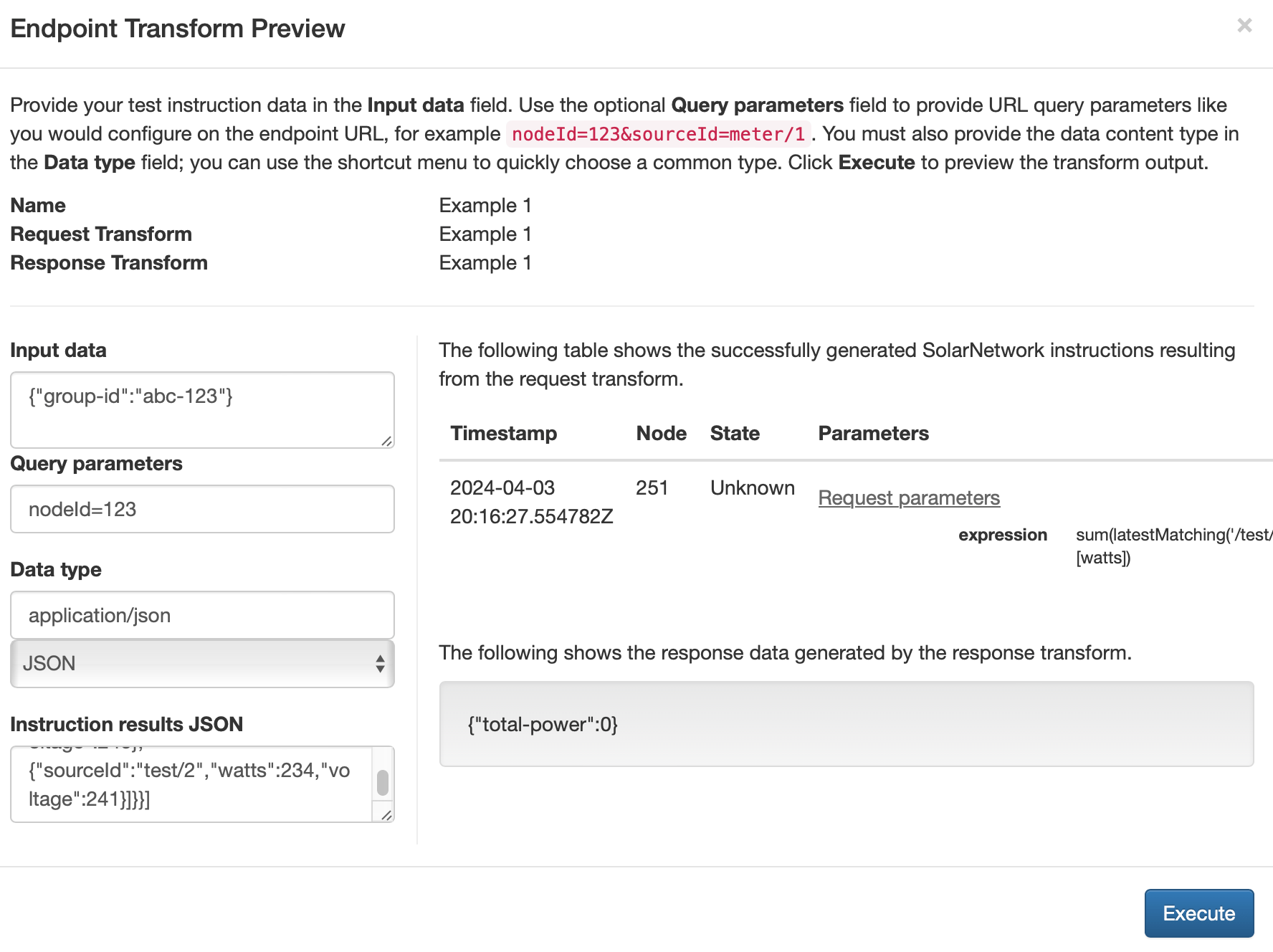 Screen shot of the ININ transform preview tool