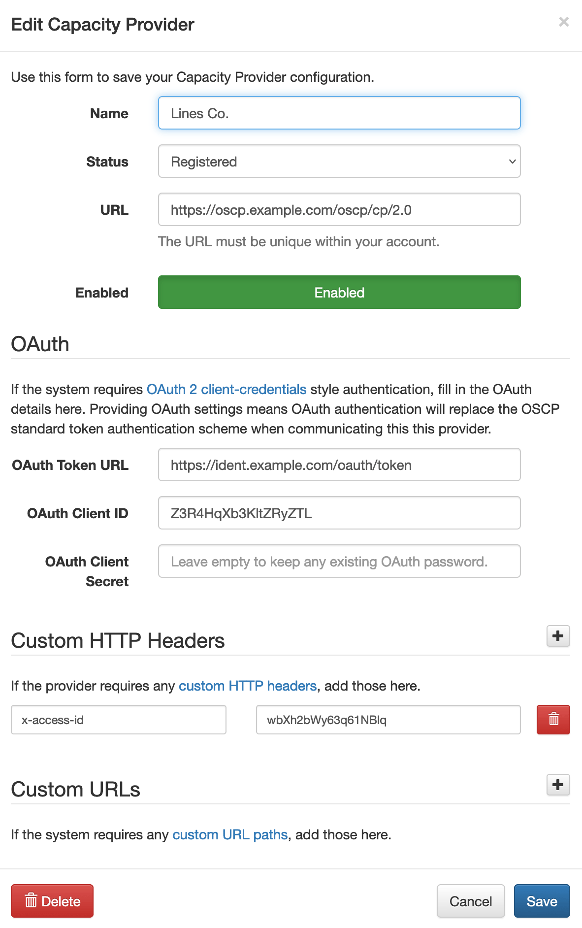 SolarUser OSCP Capacity Provider form