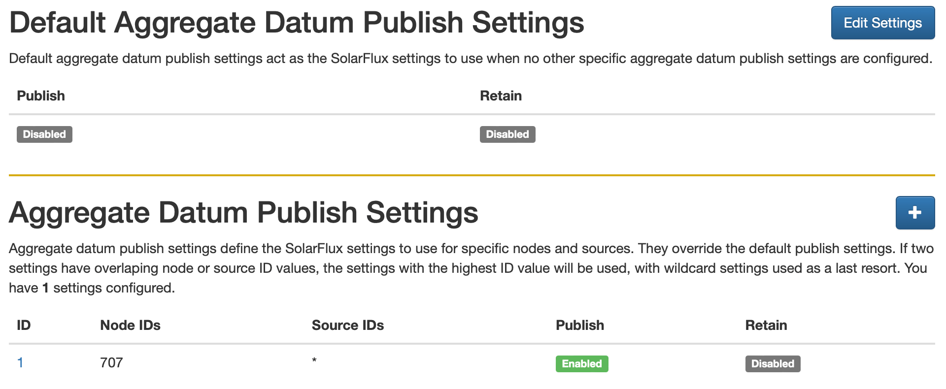 Screen shot of the SolarFlux settings UI